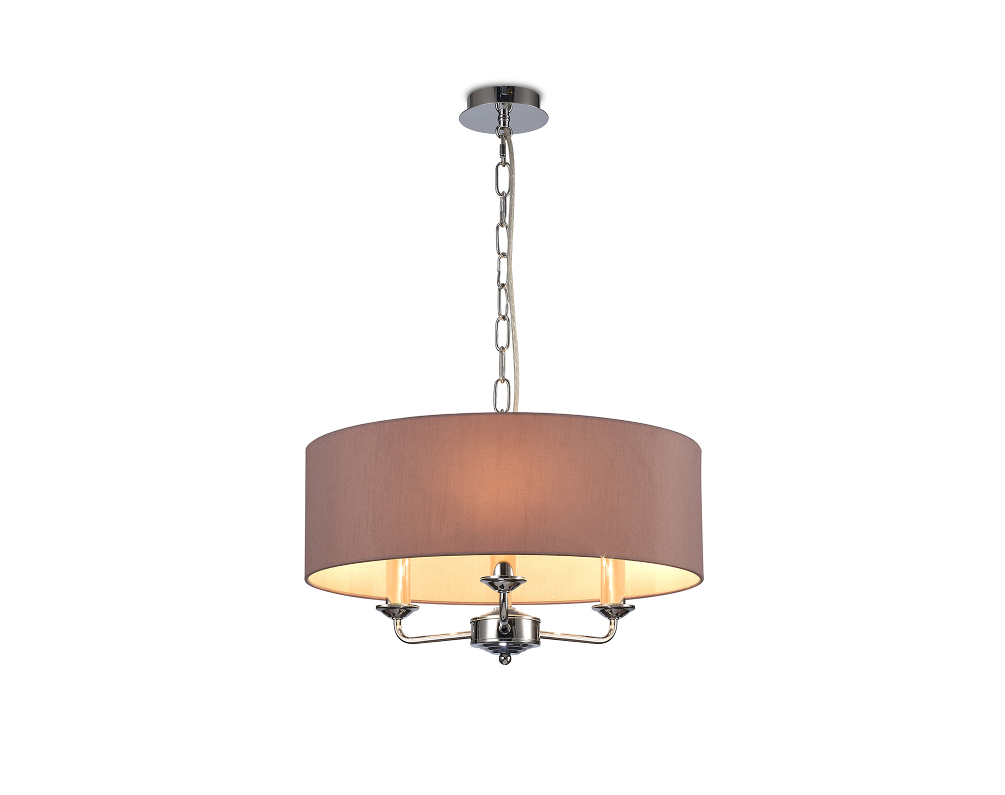 DK0016  Banyan 45cm 3 Light Pendant Polished Chrome, Taupe/Halo Gold